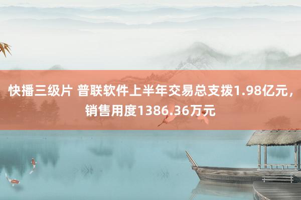 快播三级片 普联软件上半年交易总支拨1.98亿元，销售用度1386.36万元