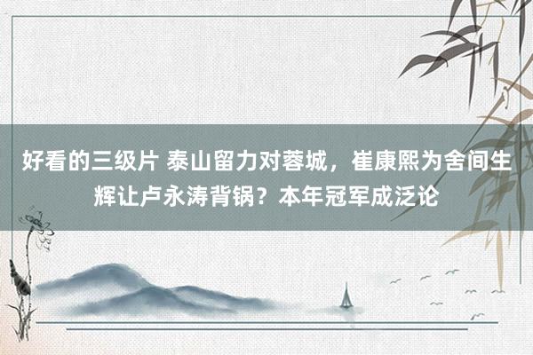 好看的三级片 泰山留力对蓉城，崔康熙为舍间生辉让卢永涛背锅？本年冠军成泛论